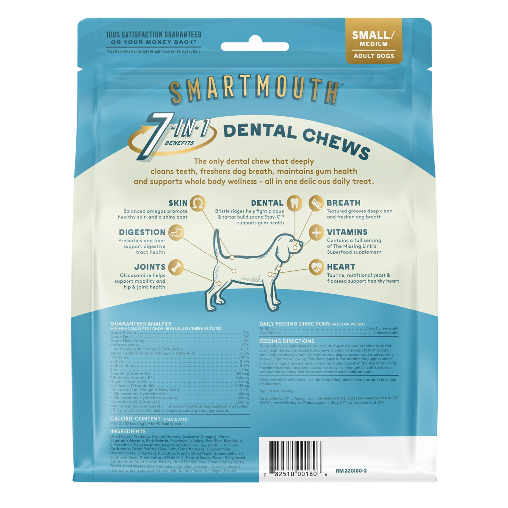 The Missing Link Smartmouth™ Dental Chews For Small/Medium Dogs 28 Count image number null