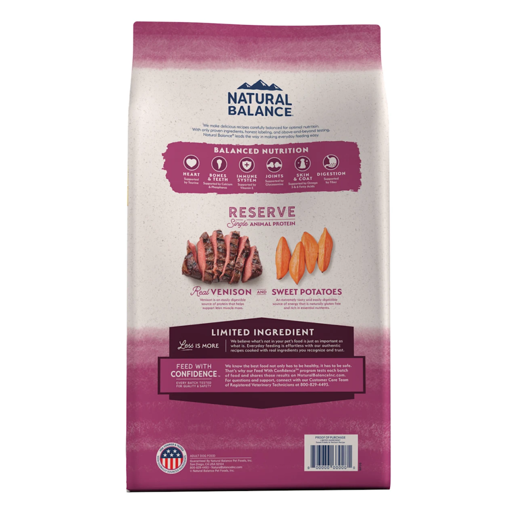 Natural Balance Limited Ingredient Diets Sweet Potato & Venison Formula Dry Dog Food, 22-lbs image number null