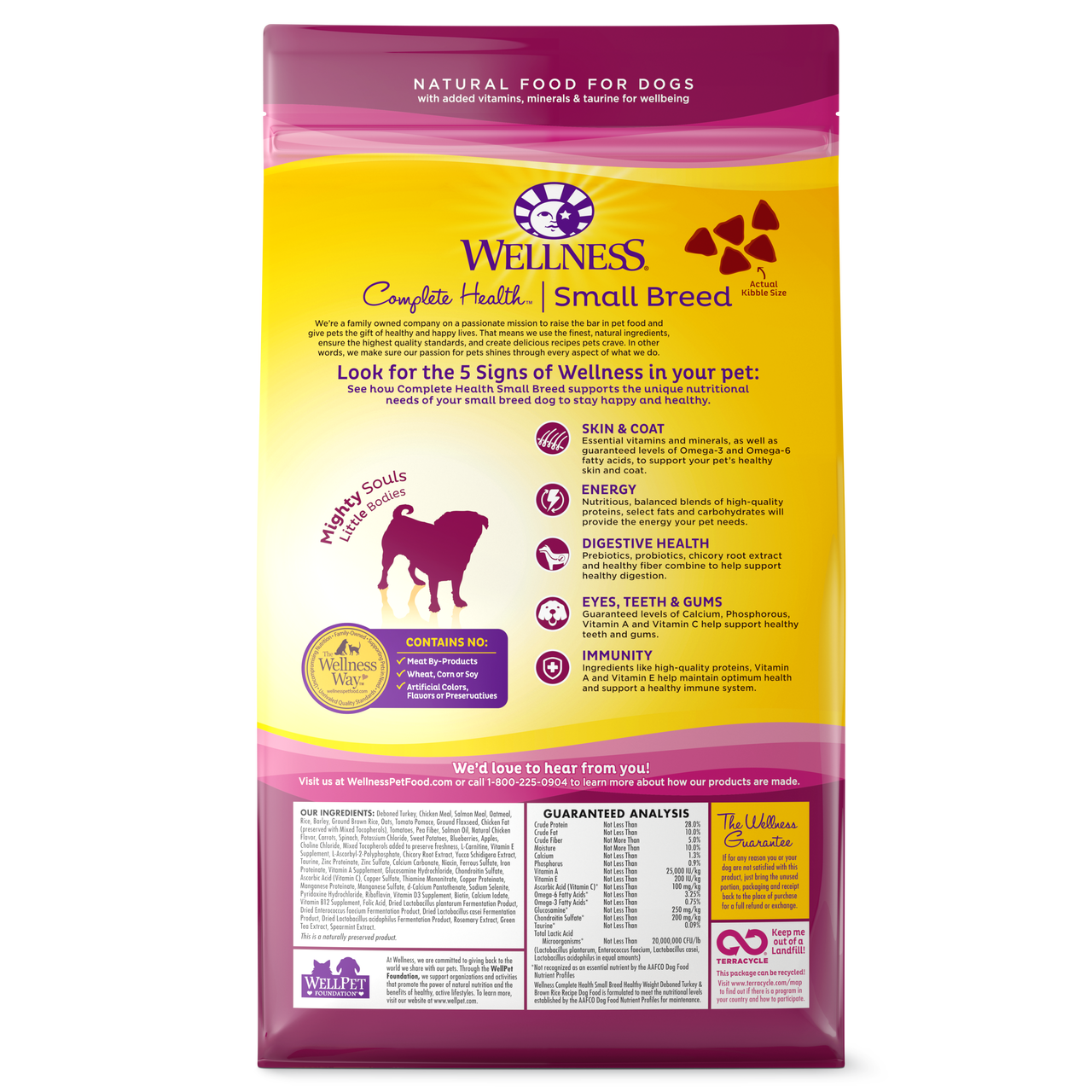 Wellness Complete Health Natural Dry Small Breed Healthy Weight Dog Food, Turkey & Rice, 4-lb Bag image number null