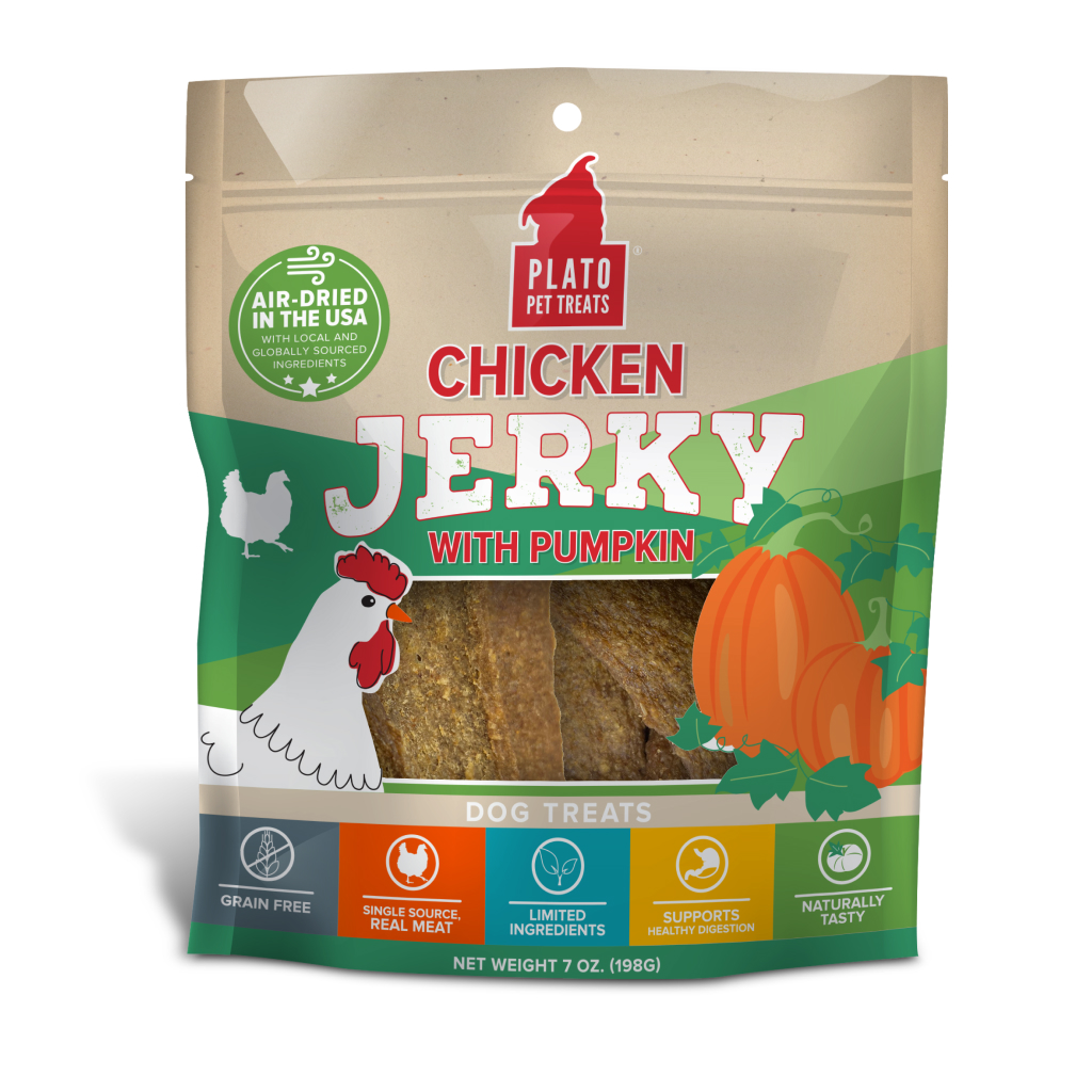 Plato Chicken Jerky with Pumpkin Dog Treats Bag, 7-oz image number null