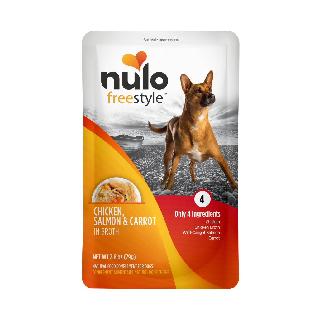 Nulo FreeStyle Dog Chicken, Salmon, & Carrot in Broth Pouch, 2.8-oz image number null