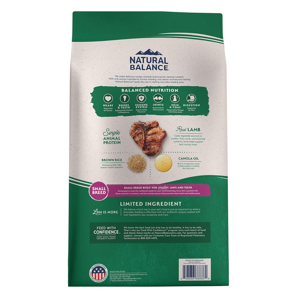 Natural Balance Limited Ingredient Lamb & Brown Rice Small Breed Recipe Dog Dry Food Bag, 4-lb image number null