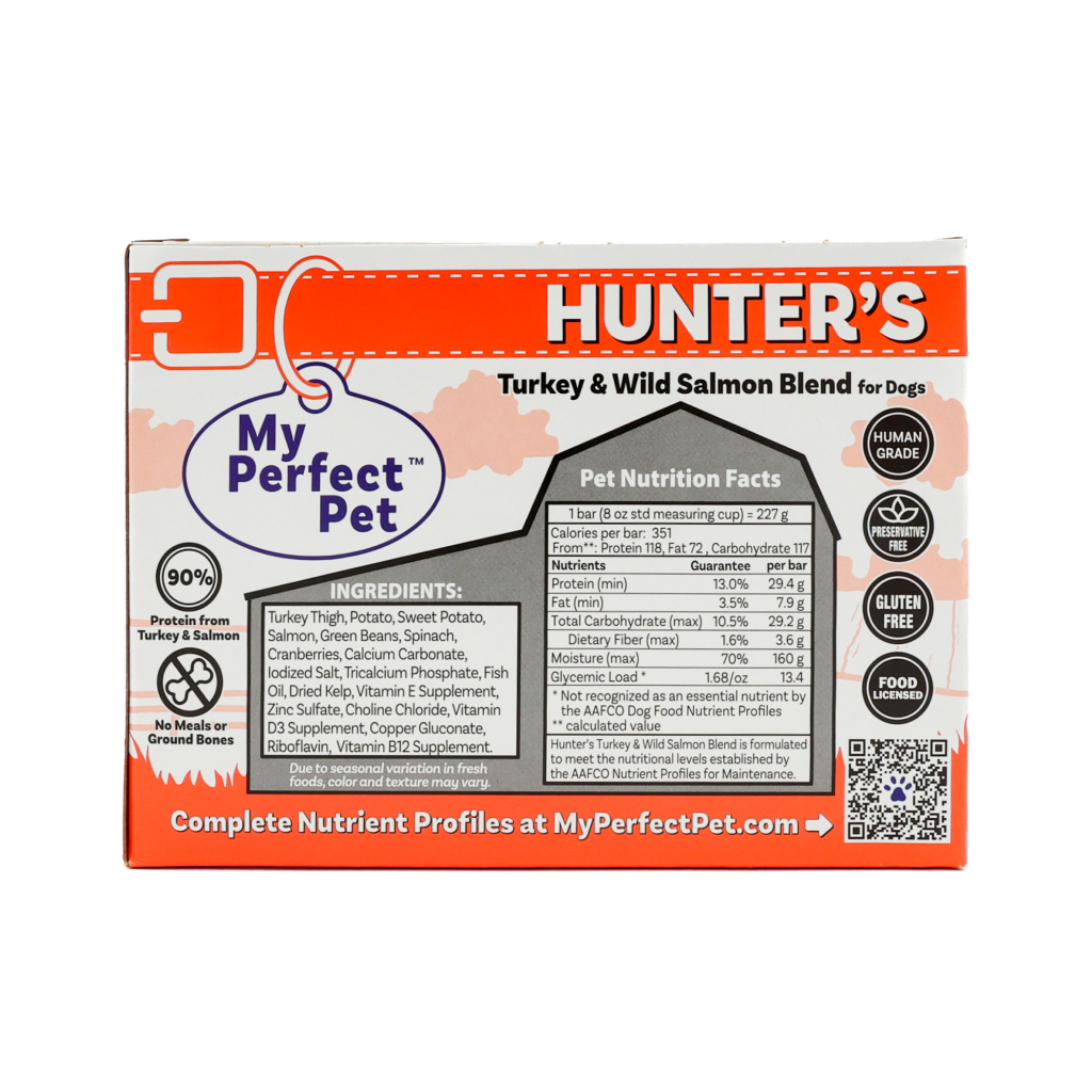 FROZEN My Perfect Pet Hunter's Turkey & Salmon Gently Cooked Dog Food (8-pack), 4-lb image number null