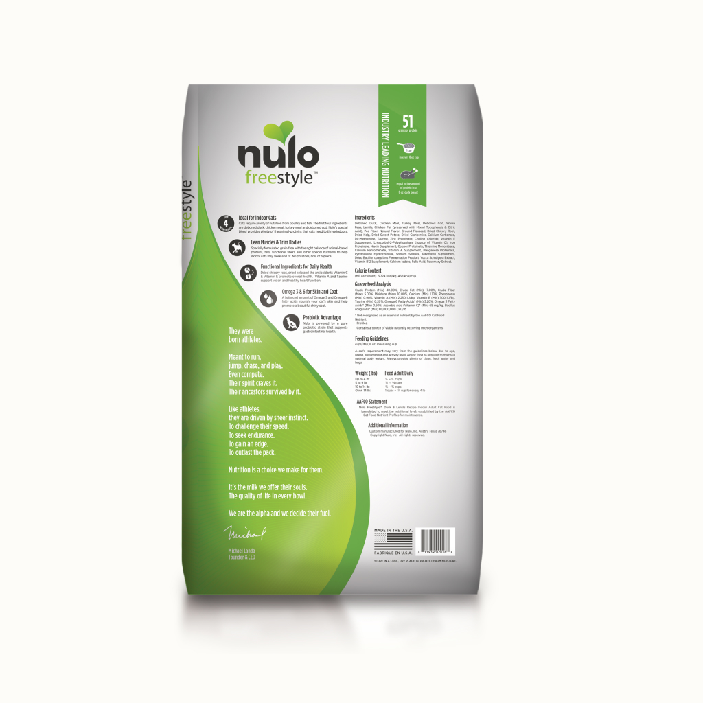 Nulo FreeStyle Indoor Cat Grain-Free Duck & Lentils Bag, 12-lb image number null