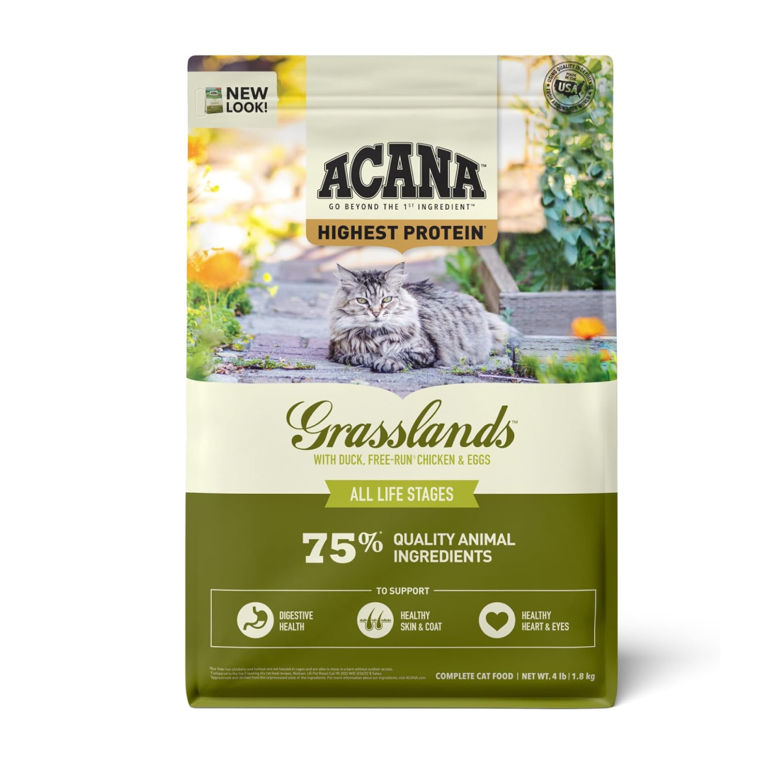 Acana Highest Protein Grasslands Dry Cat Food, 4-lb image number null