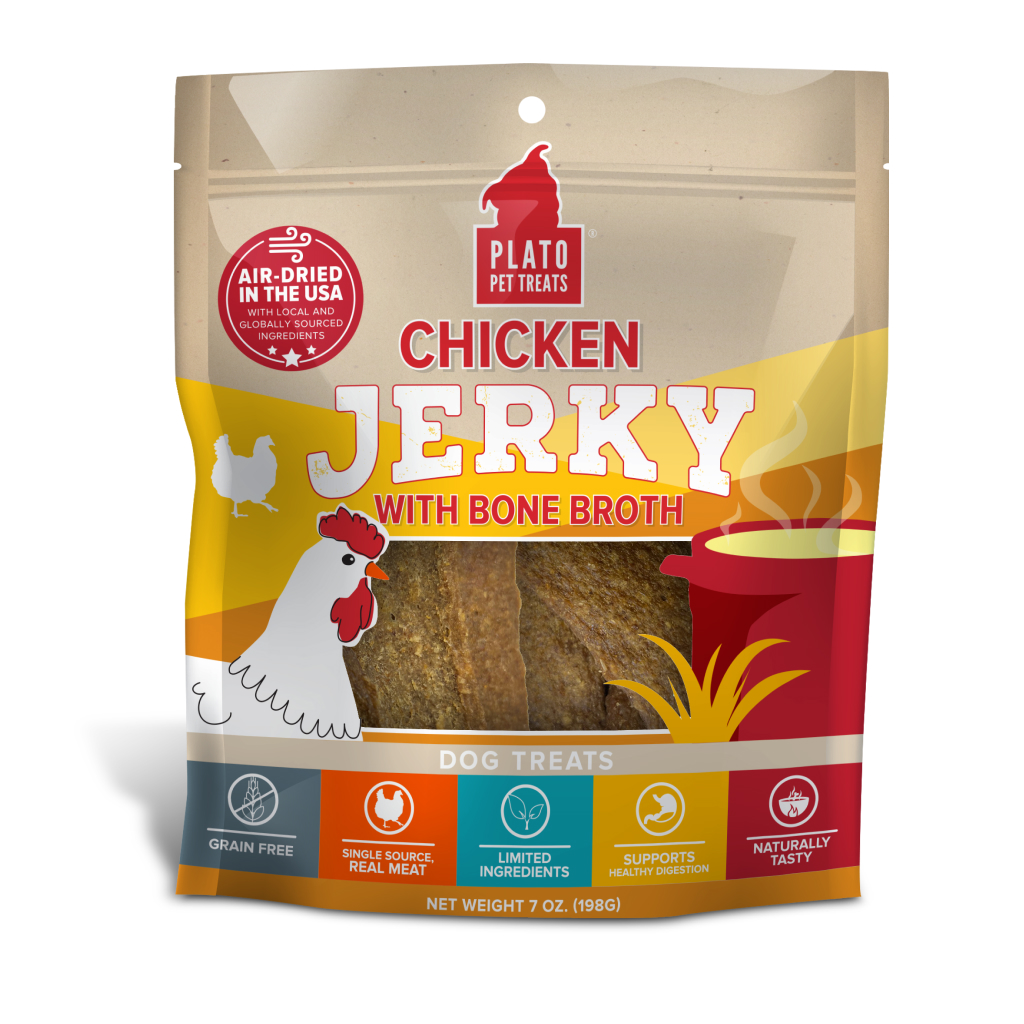 Plato Chicken Jerky with Bone Broth Dog Treats Bag, 7-oz image number null