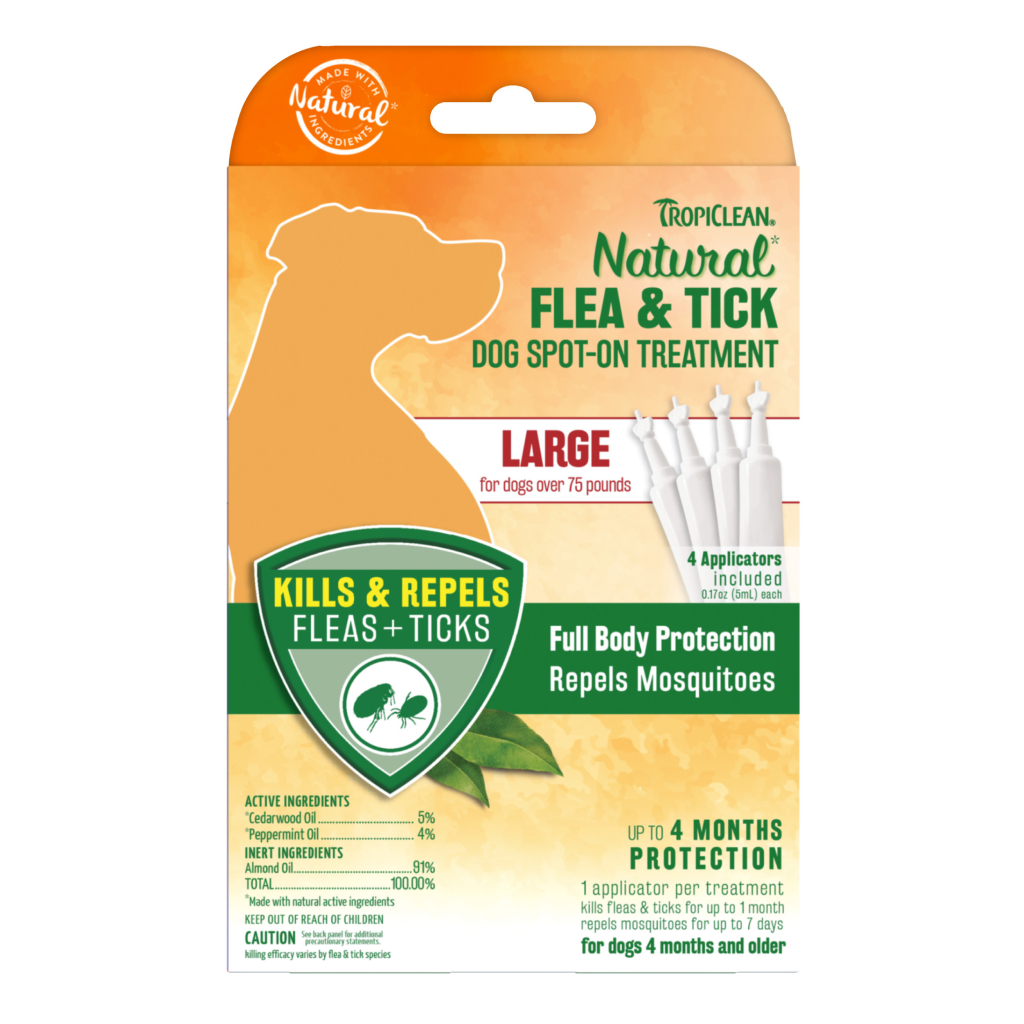 TropiClean Natural Flea & Tick Dog Spot-On Treatment for Large Dogs Over 75lb, 4-count image number null