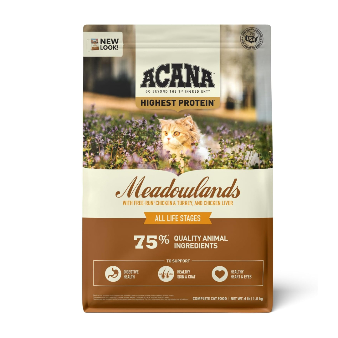 Acana Highest Protein Meadowlands Dry Cat Food, 4-lb image number null