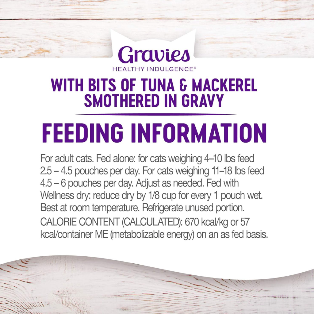 Wellness Healthy Indulgence Natural Grain Free Gravies with Tuna & Mackerel in Gravy Wet Cat Food Pouch, 3-oz image number null