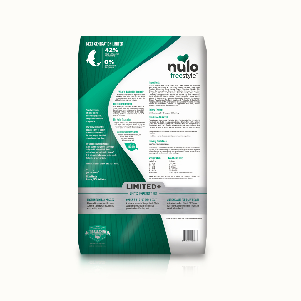 Nulo FreeStyle Puppy & Adult Dog Limited+ Grain-Free Alaksa Pollock & Lentils Bag, 22-lb image number null