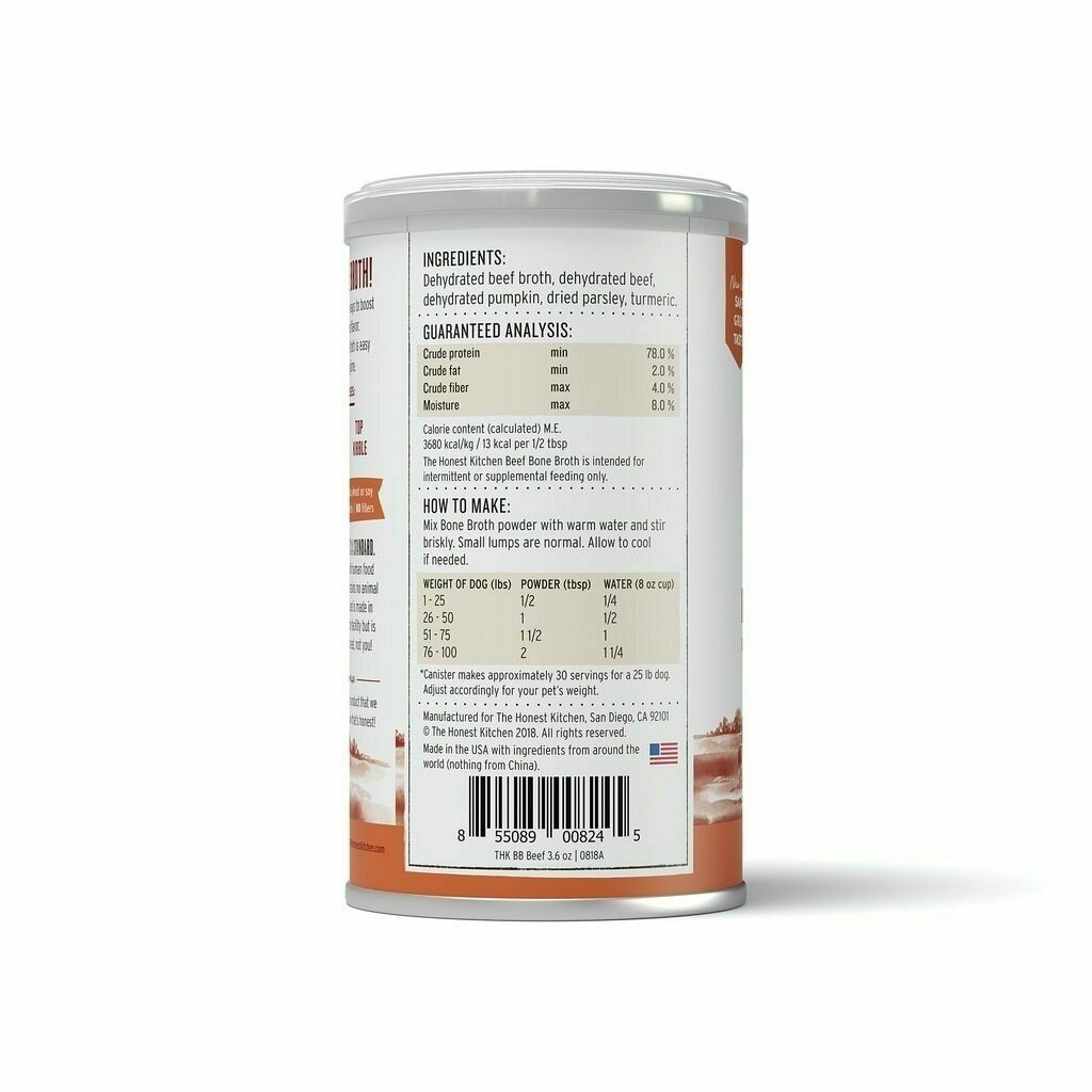 The Honest Kitchen Daily Boosts: Instant Beef Bone Broth with Turmeric, 3.6-oz image number null