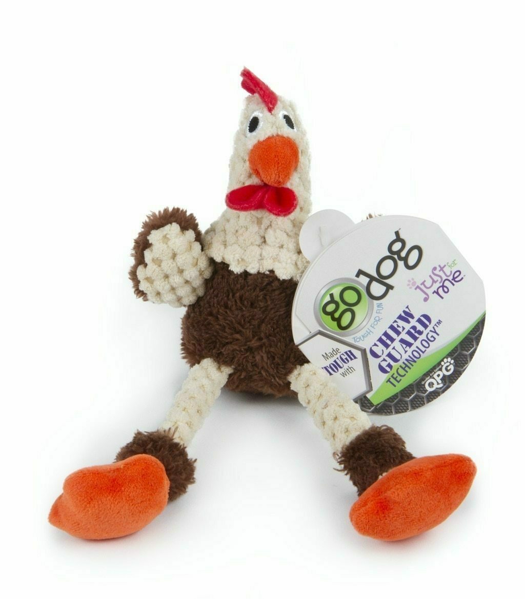 Godog Checkers Skinny Brown Rooster With Chew Guard Technology Durable Plush Squeaker Dog Toy Mini Just For Me