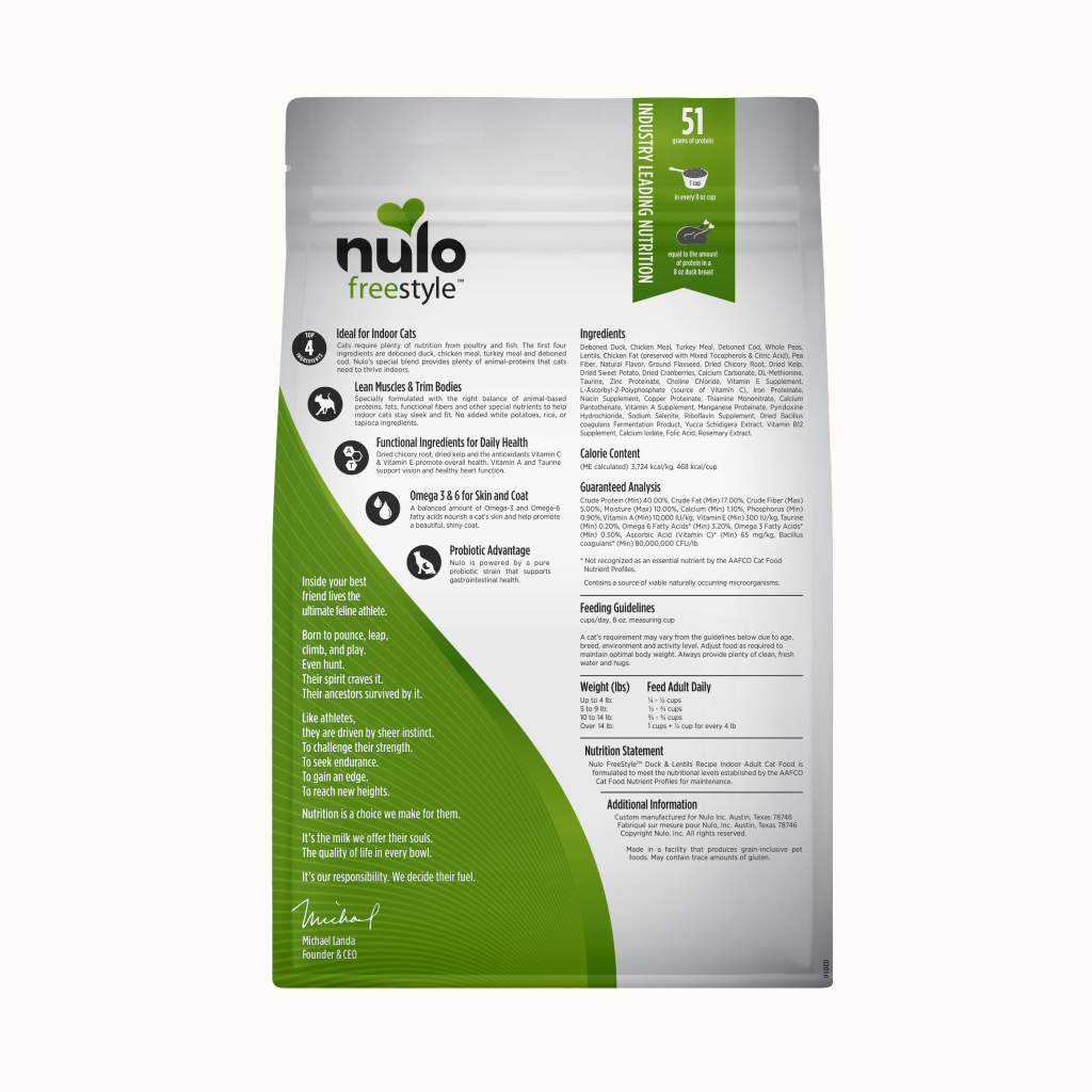 Nulo FreeStyle Indoor Cat Grain-Free Duck & Lentils Bag, 5-lb image number null