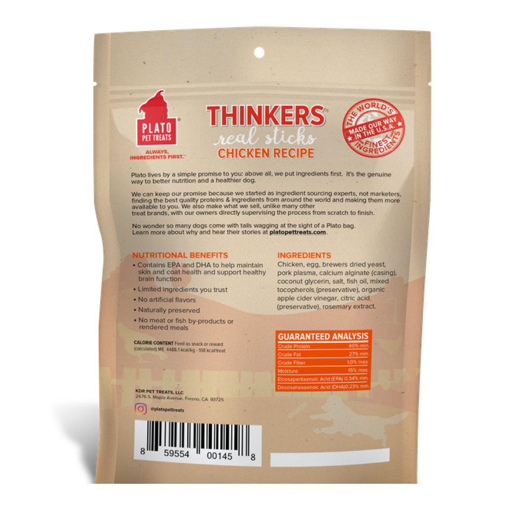 Plato Thinkers Chicken Dog Treats Bag, 10-oz image number null