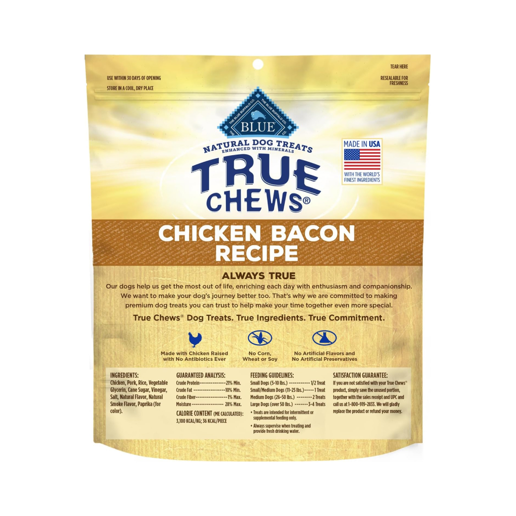 Blue Buffalo BLUE True Chews Premium Jerky Cuts Chicken Bacon Recipe Natural Dog Treats, 12-oz image number null