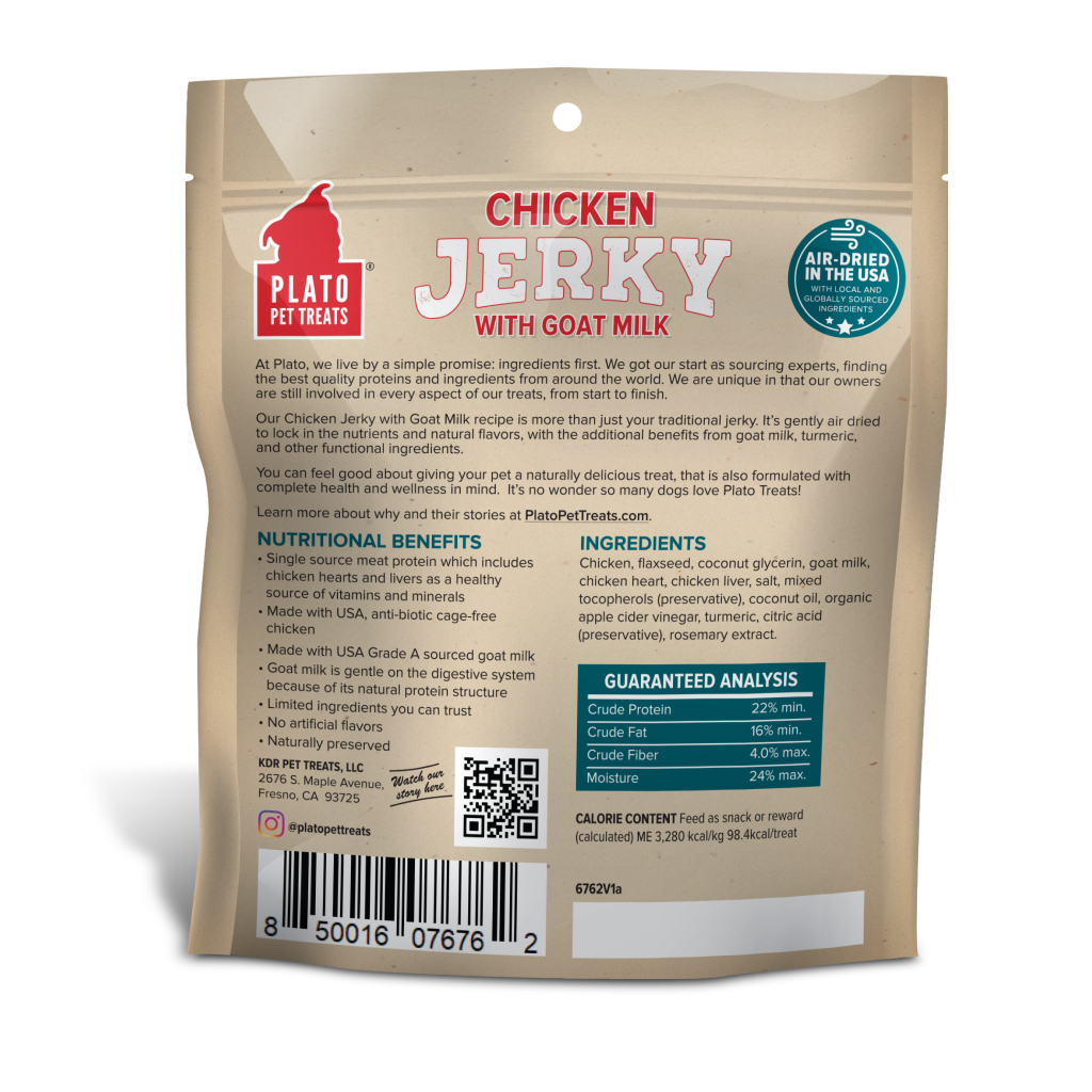 Plato Chicken Jerky with Goat's Milk Dog Treats Bag, 7-oz image number null