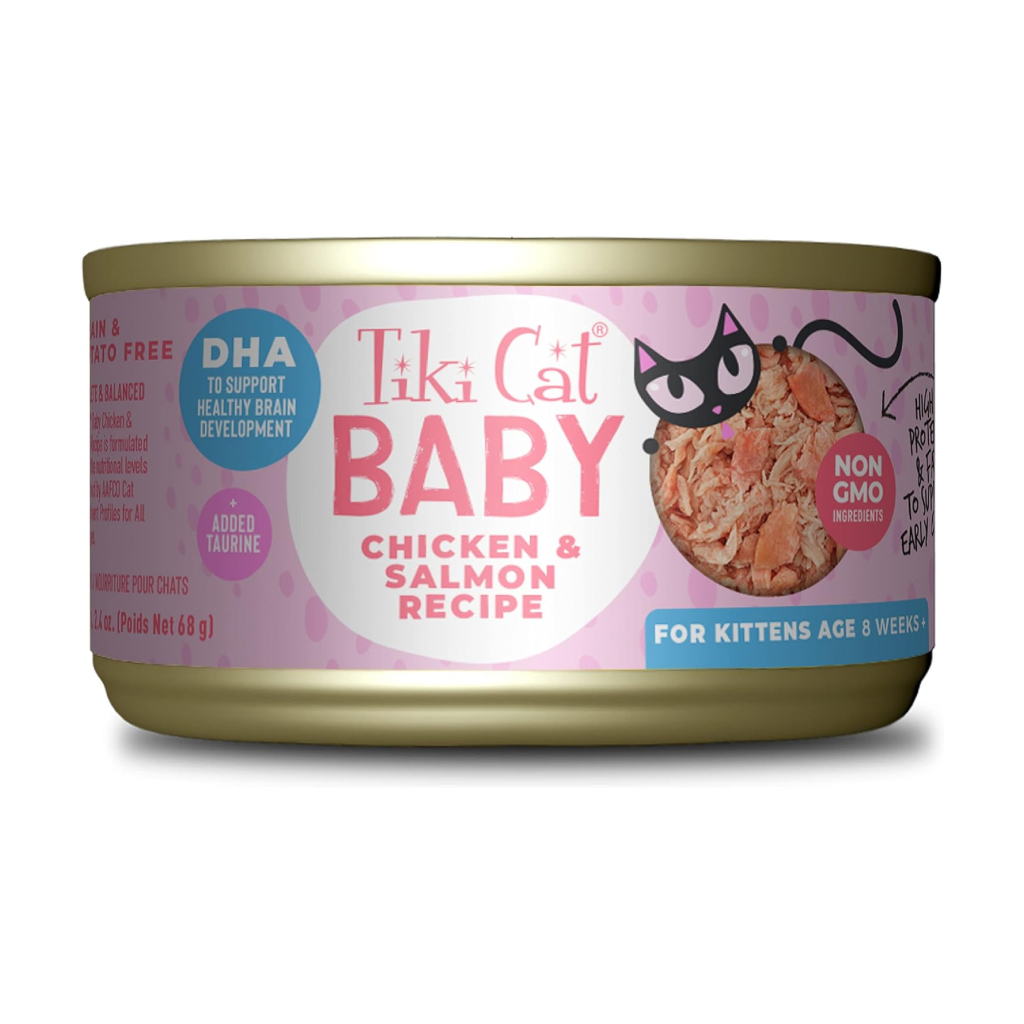 Tiki Cat Baby Wet Cat Food for Kittens Chicken & Salmon Can, 2.4-oz image number null