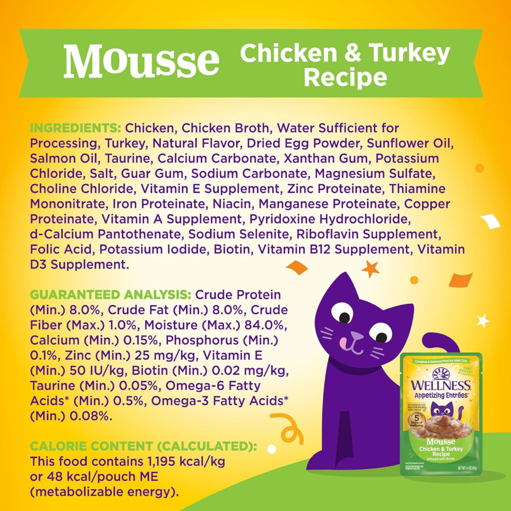 Wellness Appetizing Entrées Mousse Chicken & Turkey Recipe in Sauce Wet Cat Food Pouch, 1.4-oz image number null