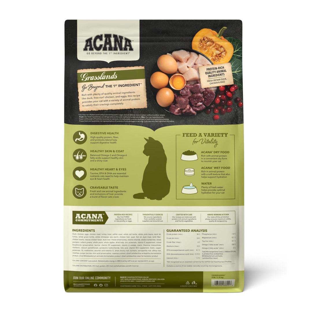 Acana Highest Protein Grasslands Dry Cat Food, 4-lb image number null