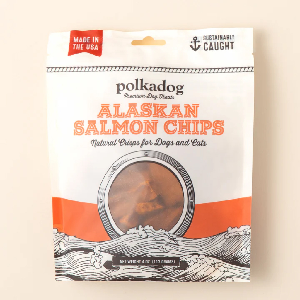 Polkadog Alaskan Salmon Chips for Dogs & Cats Treat Bag, 4-oz image number null