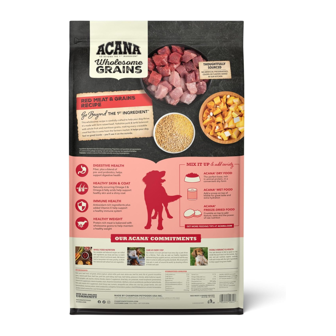 Acana Red Meat With Wholesome Grains Dog Food Back image number null