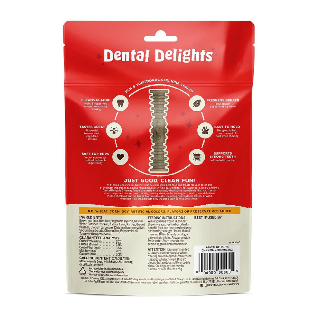 Stella & Chewy's Dental Delights Medium Dog Dental Treats, 5.5-oz image number null