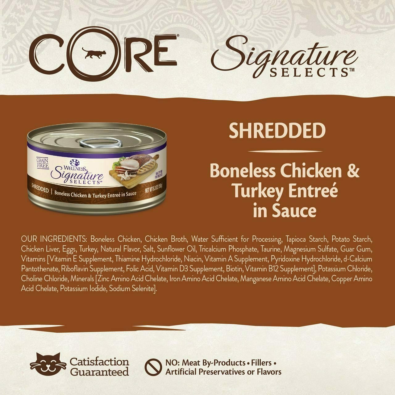 Wellness Core Signature Selects Natural Grain Free Wet Canned Cat Food, Shredded Chicken & Turkey, 5.3-oz Can image number null