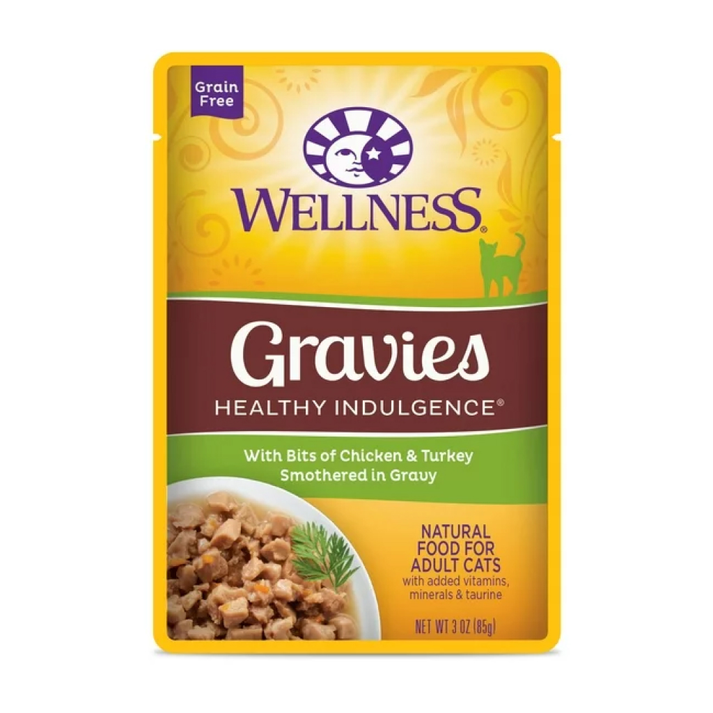 Wellness Healthy Indulgence Natural Grain Free Gravies with Chicken & Turkey in Gravy Wet Cat Food Pouch, 3-oz image number null